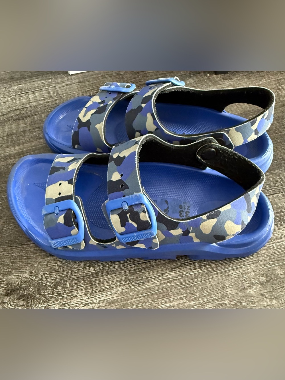 Kids Blue Camo Adjustable Strap Sandals